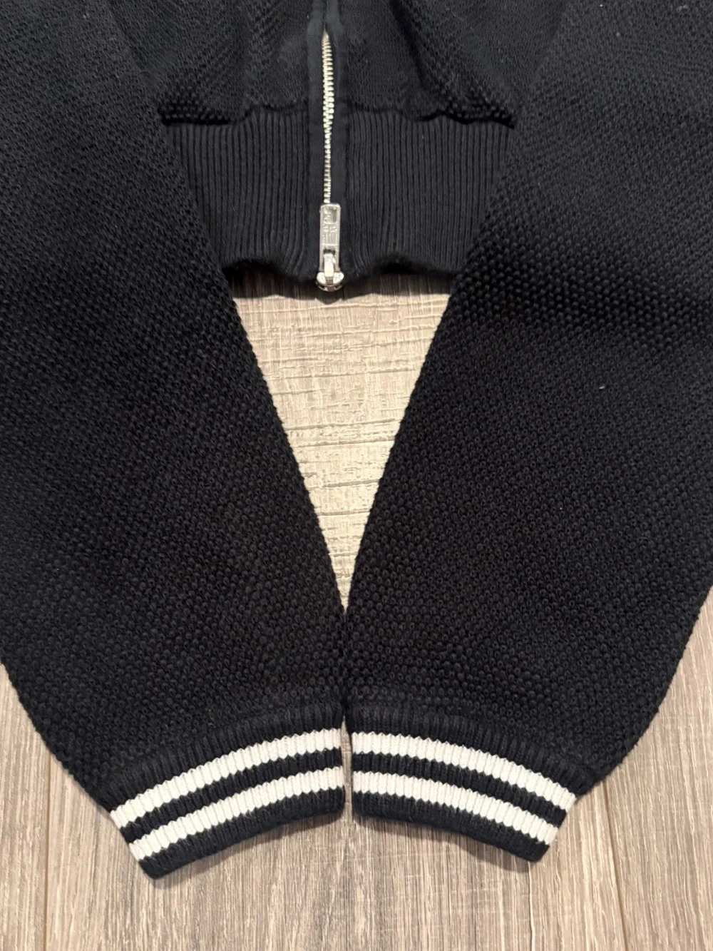 Alo Yoga Tennis Club Sweater Knit Zip Cardigan Black White Women's Size XS